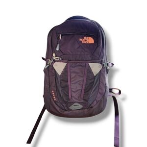The North Face Purple Backpack with Orange Logo
